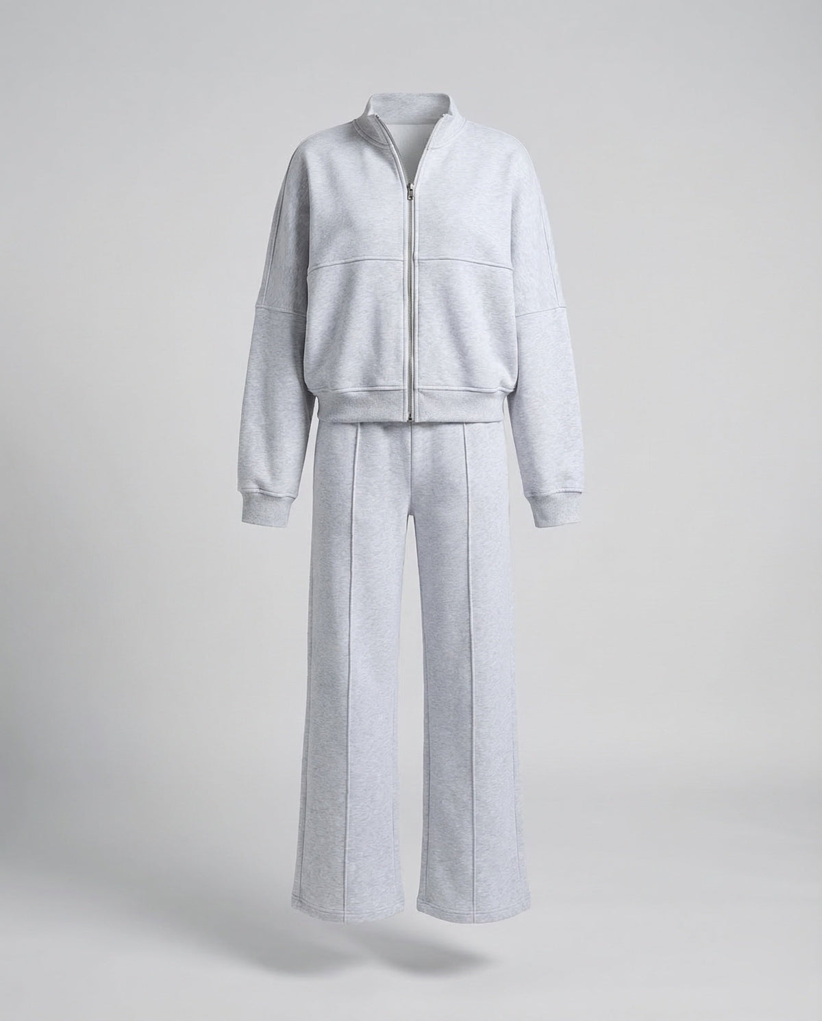 Women's Two-Piece Sweat Set with Cropped Zip Jacket and Wide-Leg Trousers