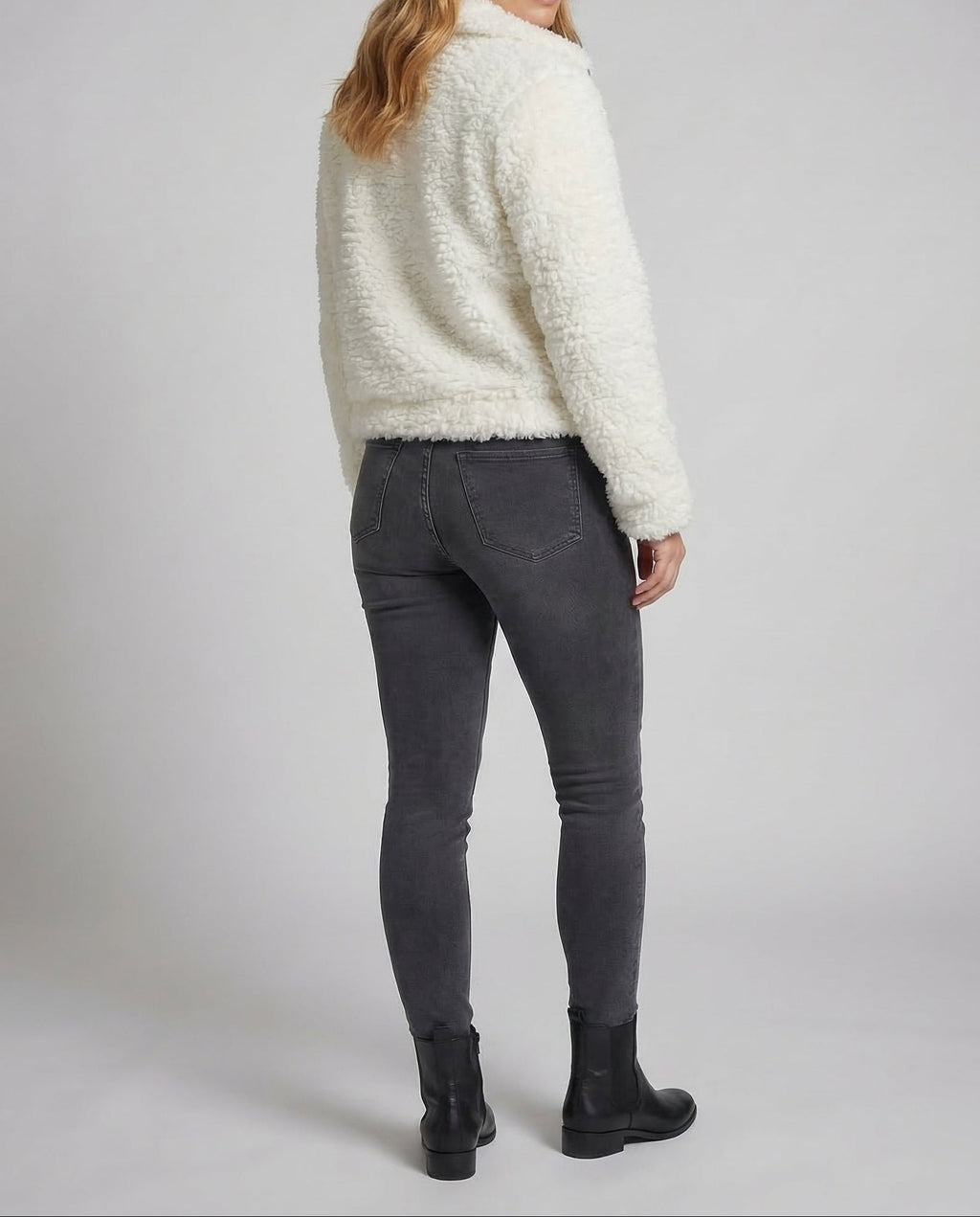 Women's Short Teddy Fleece Jacket with Stand Collar and Full Zip