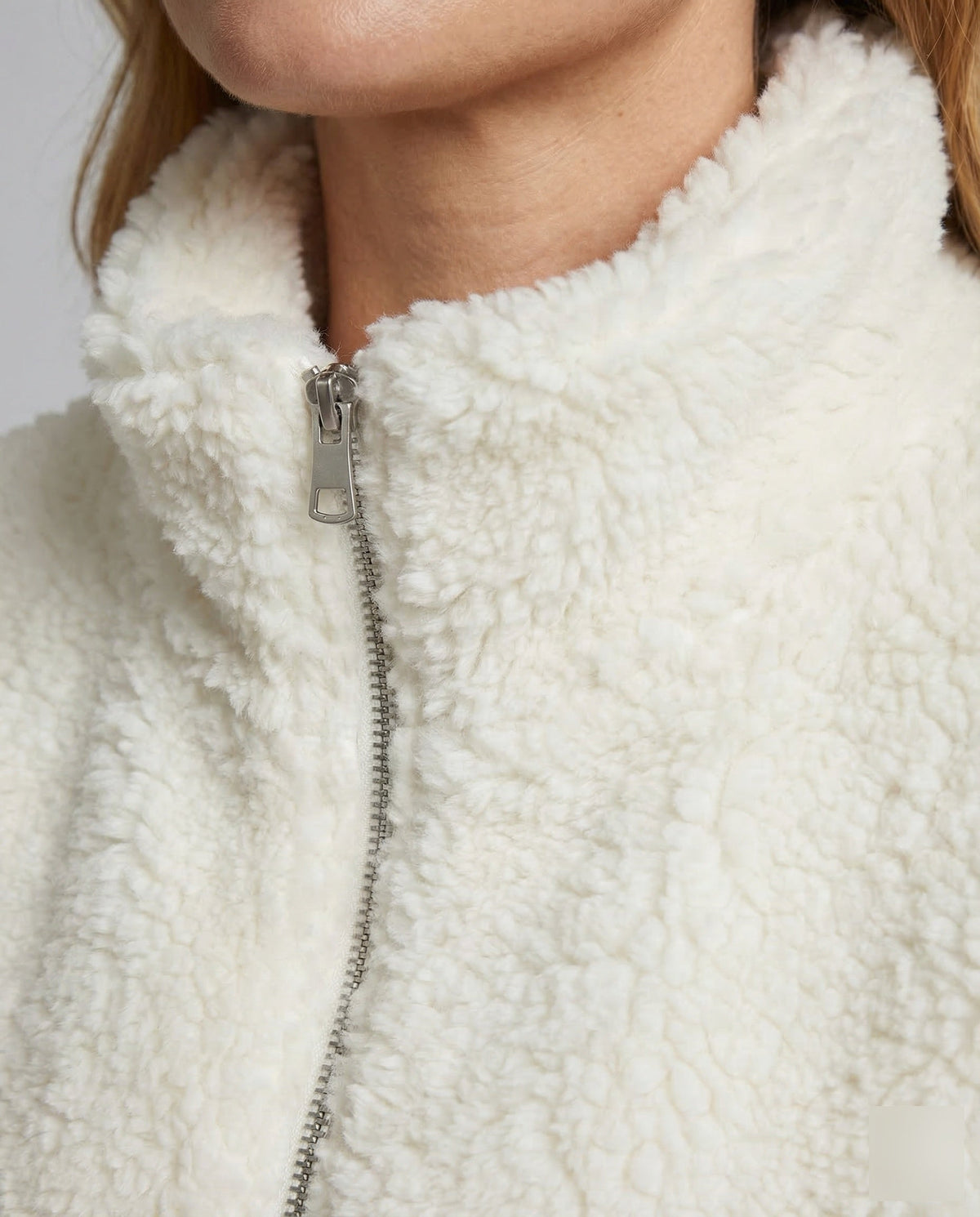 Women's Short Teddy Fleece Jacket with Stand Collar and Full Zip
