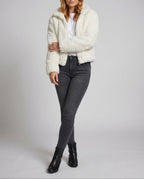 Women's Short Teddy Fleece Jacket with Stand Collar and Full Zip