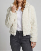Women's Short Teddy Fleece Jacket with Stand Collar and Full Zip
