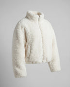 Women's Short Teddy Fleece Jacket with Stand Collar and Full Zip