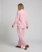 Women's Relaxed Two-Piece Shirt and Wide-Leg Trouser Set with Drawstring