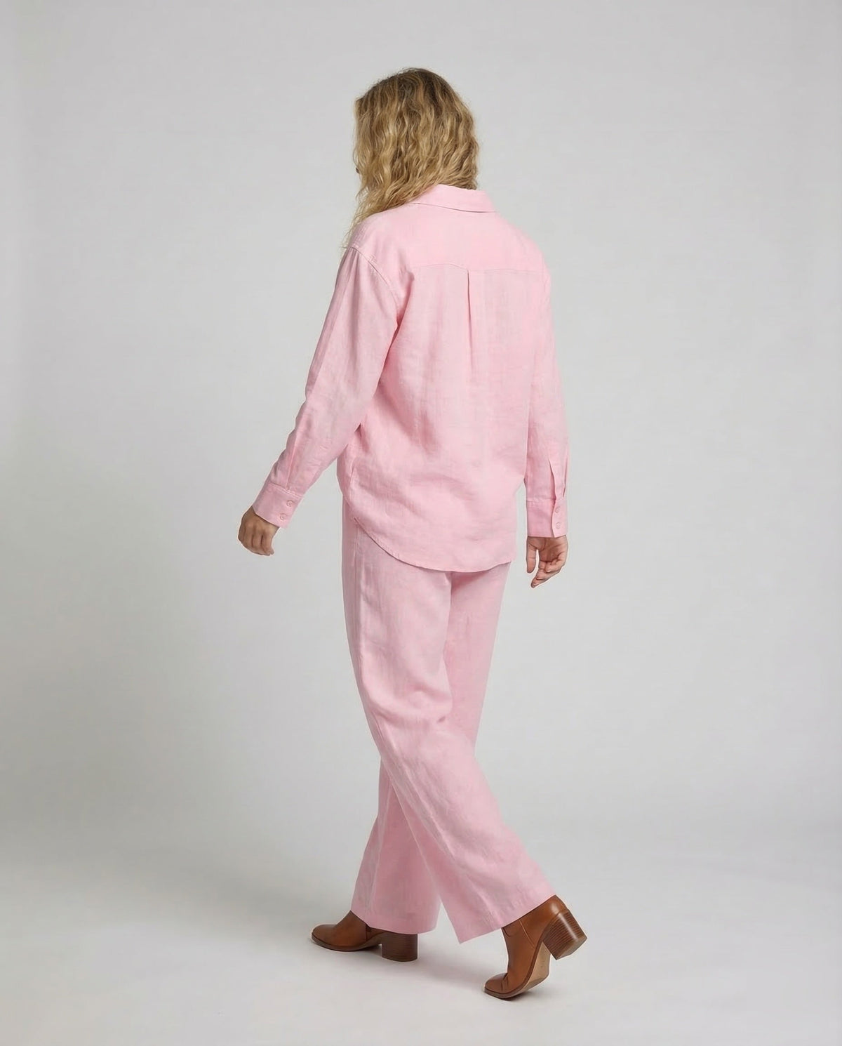Women's Relaxed Two-Piece Shirt and Wide-Leg Trouser Set with Drawstring