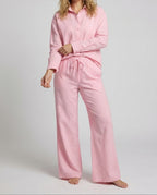Women's Relaxed Two-Piece Shirt and Wide-Leg Trouser Set with Drawstring