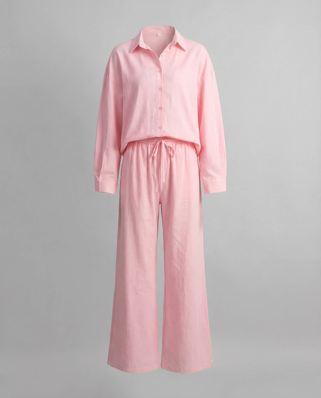 Women's Relaxed Two-Piece Shirt and Wide-Leg Trouser Set with Drawstring