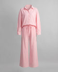 Women's Relaxed Two-Piece Shirt and Wide-Leg Trouser Set with Drawstring