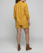 Women's Two-Piece Shirt and Shorts Set with Chest Pockets and High Waist