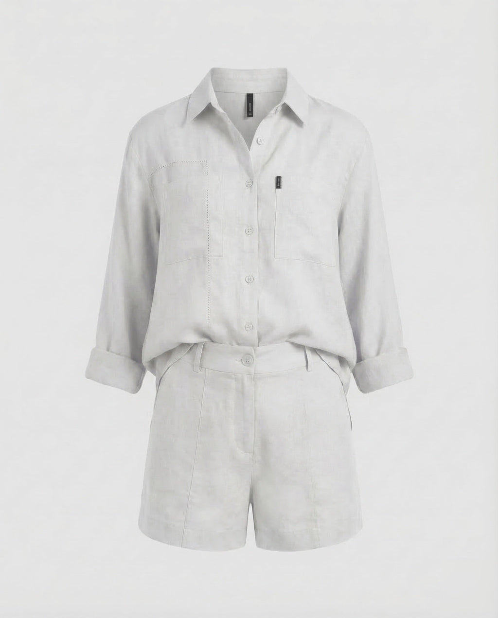 Women's Two-Piece Shirt and Shorts Set with Chest Pockets and High Waist