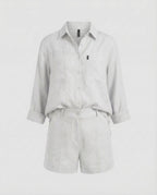Women's Two-Piece Shirt and Shorts Set with Chest Pockets and High Waist