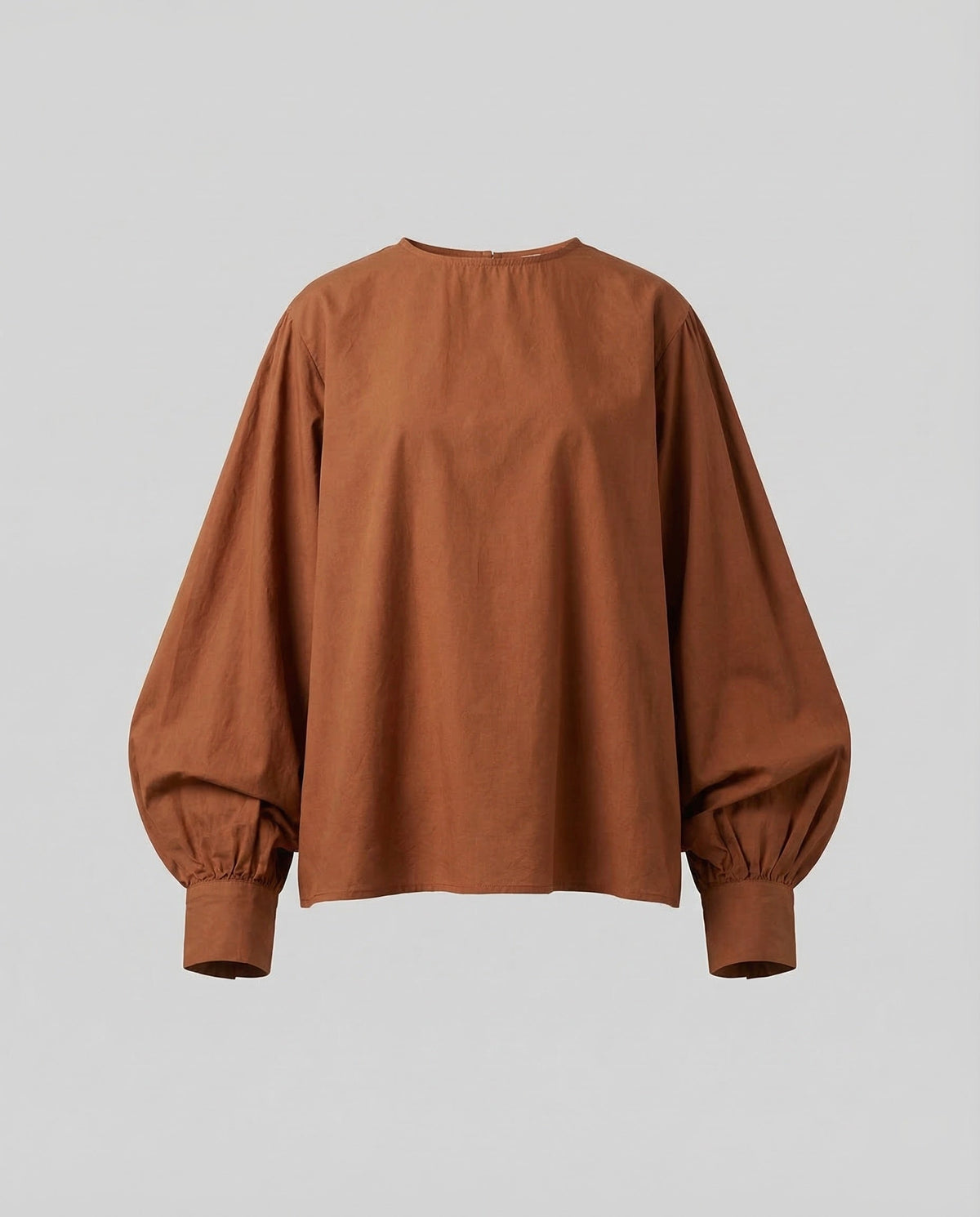 Women's Balloon Sleeve Blouse with Gathered Round Neckline and Wide Cuffs