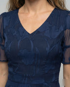 Women's V-Neck Maxi Dress with Sheer Flutter Sleeves and Defined Waist