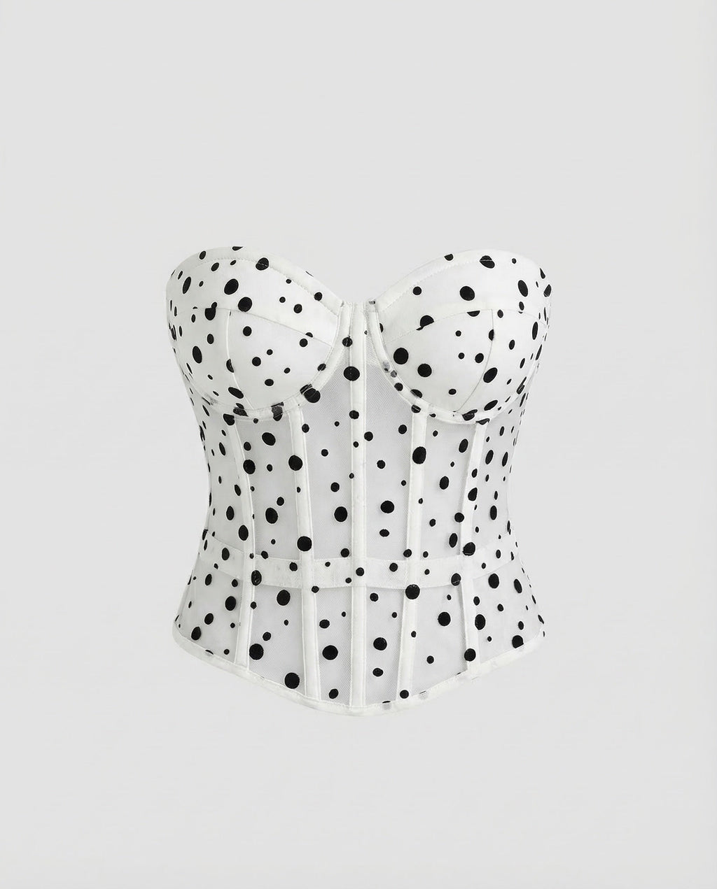 Women's Printed Strapless Bustier Top with Sheer Mesh Panels