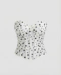 Women's Printed Strapless Bustier Top with Sheer Mesh Panels