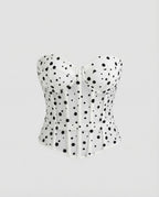 Women's Printed Strapless Bustier Top with Sheer Mesh Panels