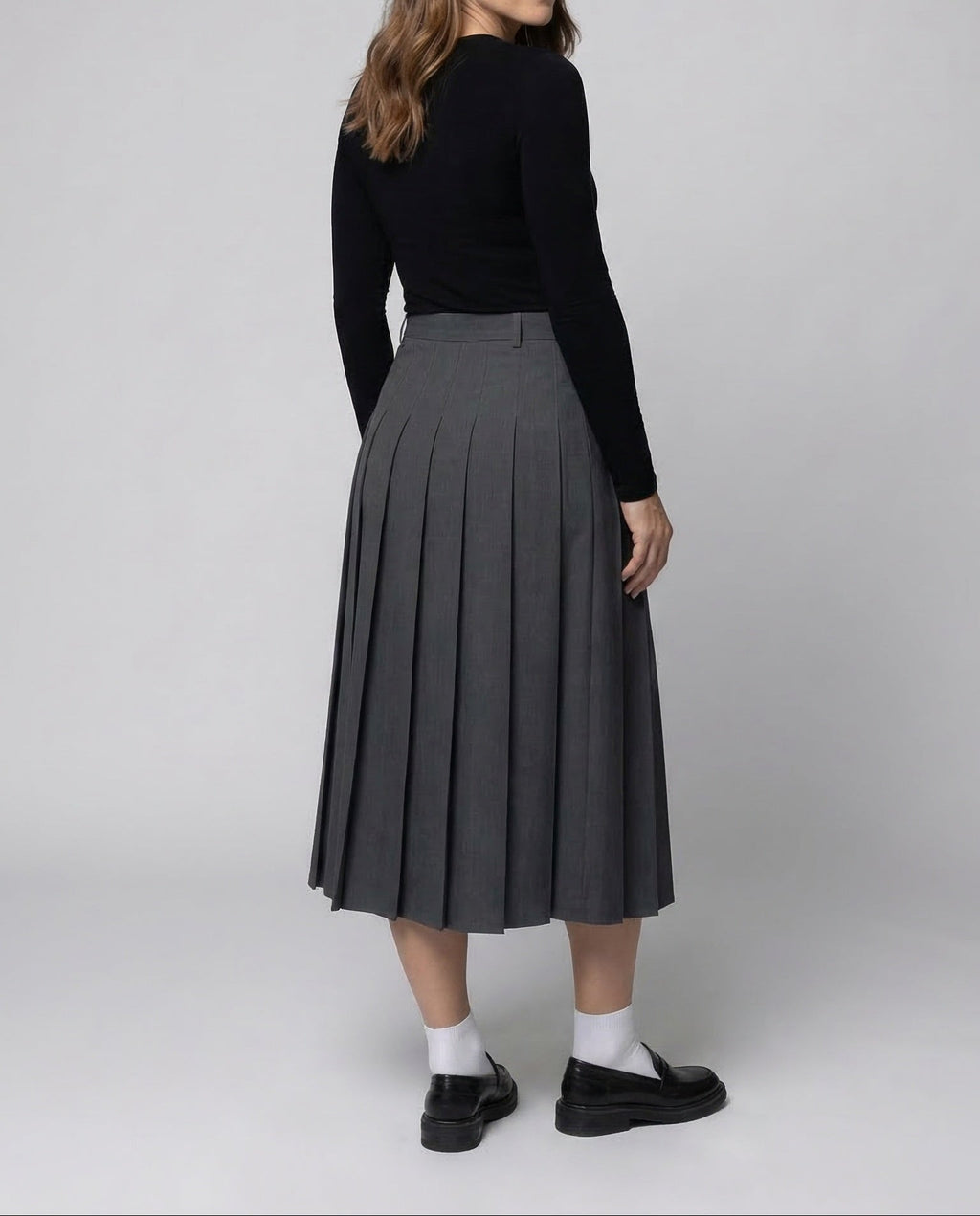 Women's High Waisted Pleated Midi Skirt with Belt Loops