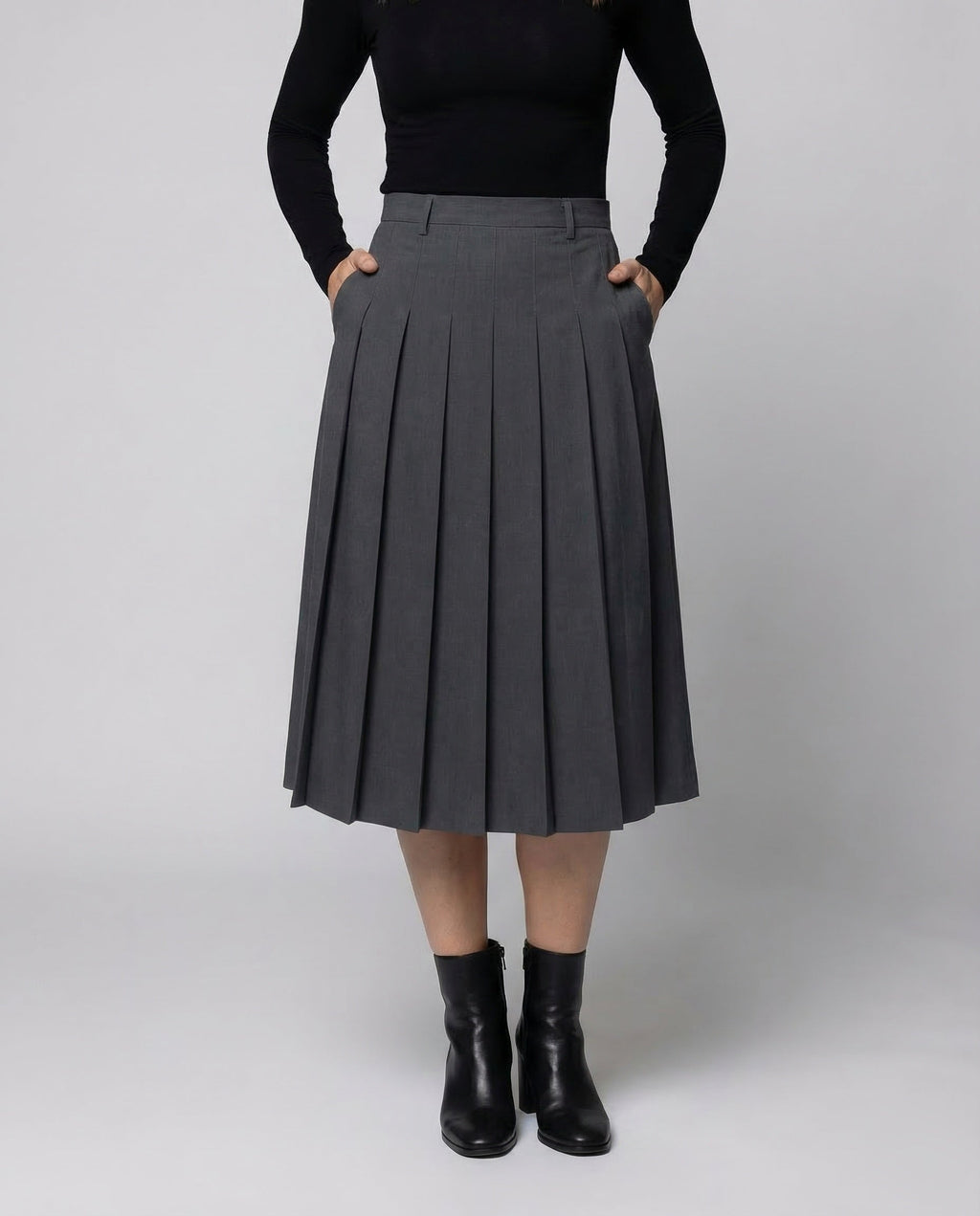 Women's High Waisted Pleated Midi Skirt with Belt Loops