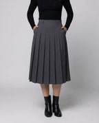 Women's High Waisted Pleated Midi Skirt with Belt Loops