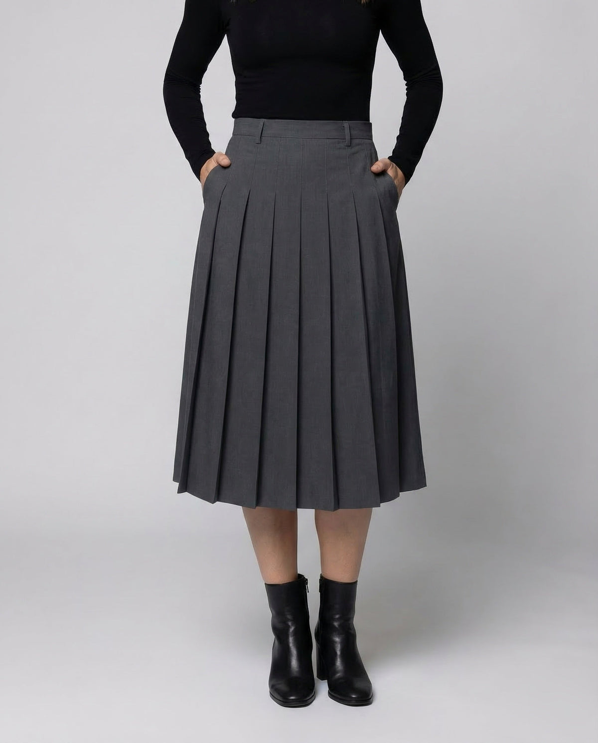 Women's High Waisted Pleated Midi Skirt with Belt Loops