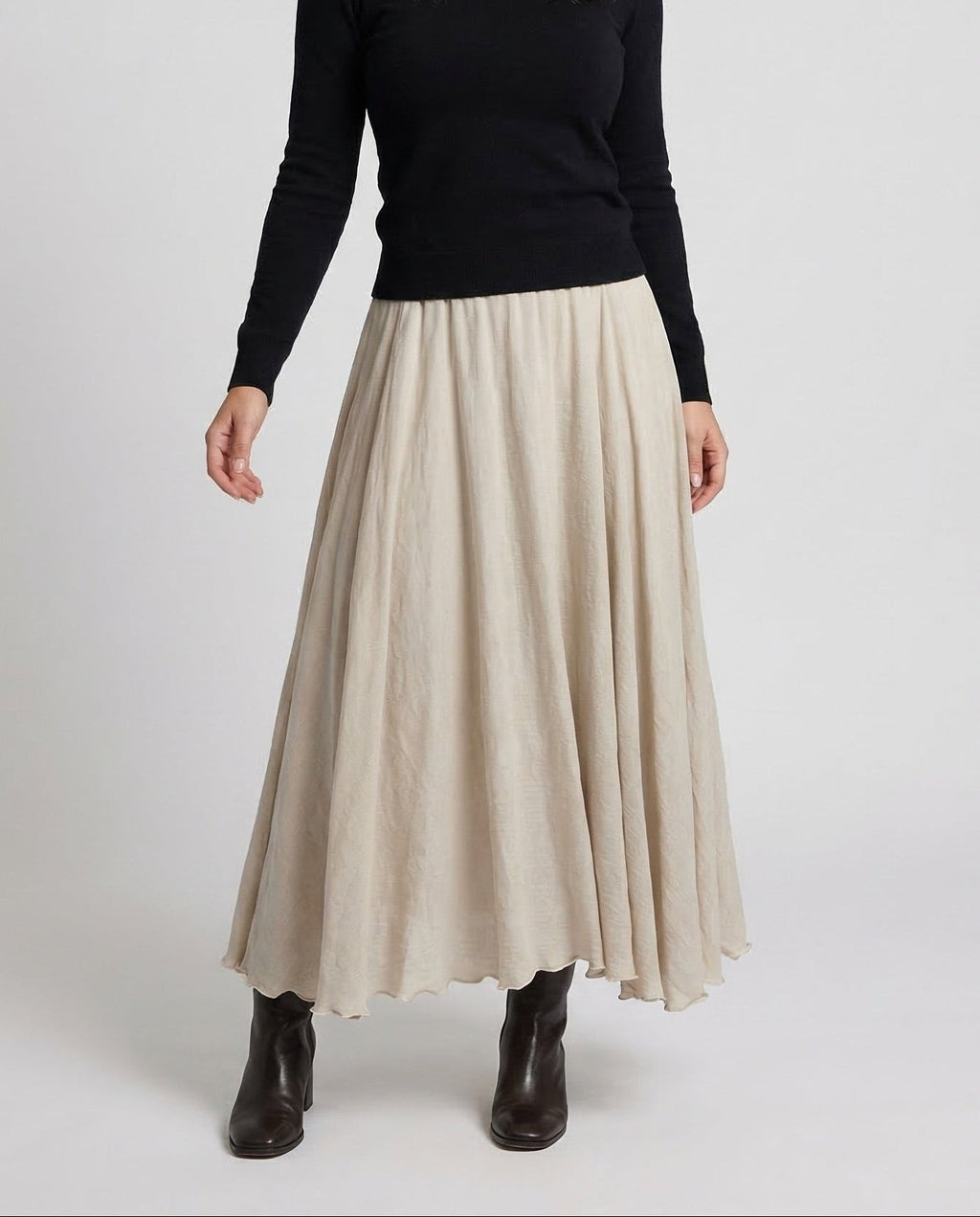 Women's Flowing Maxi Skirt with Softly Gathered Waist and Textured Finish