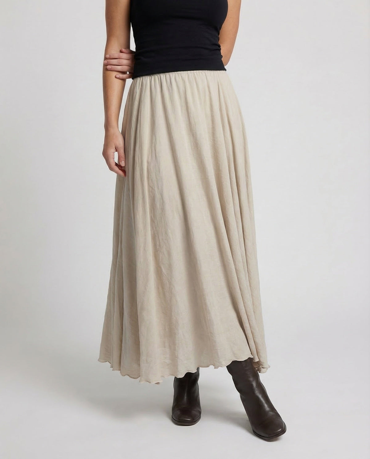 Women's Flowing Maxi Skirt with Softly Gathered Waist and Textured Finish