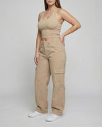Women's Relaxed Wide-Leg Cargo Trousers with Flap Thigh Pockets and Belt