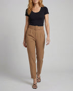 Women's High Waisted Tailored Trousers with Pleated Front and Buckled Belt