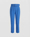 Women's High Waisted Tailored Trousers with Pleated Front and Buckled Belt