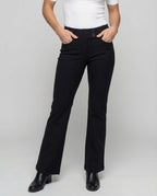 Women's High Waisted Flared Trousers with Broad Waistband and Fitted Hips