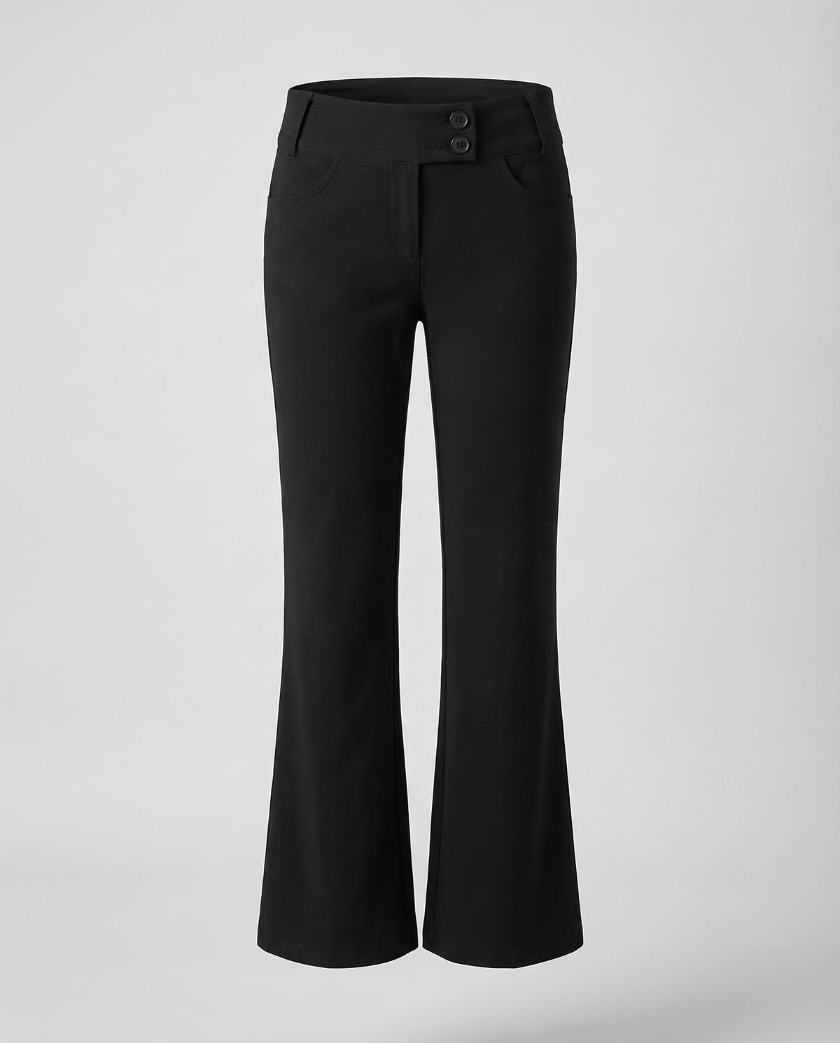 Women's High Waisted Flared Trousers with Broad Waistband and Fitted Hips