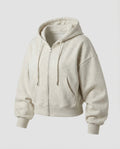 Women's Cropped Zip-Up Hoodie with Dropped Shoulders and Front Pockets