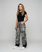 Women's Baggy Cargo Jeans with Layered Flap Pockets and Adjustable Ankle