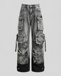 Women's Baggy Cargo Jeans with Layered Flap Pockets and Adjustable Ankle