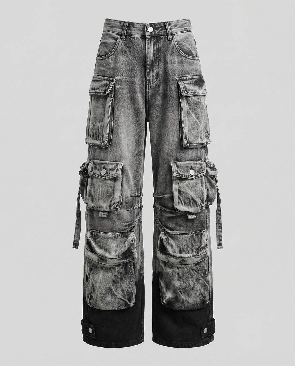 Women's Baggy Cargo Jeans with Layered Flap Pockets and Adjustable Ankle
