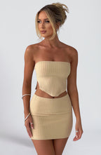 Beige Ribbed Mini Dress – Sleek Bodycon Everyday Dress | Meave & Ivy