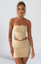 Beige Ribbed Mini Dress – Sleek Bodycon Everyday Dress | Meave & Ivy