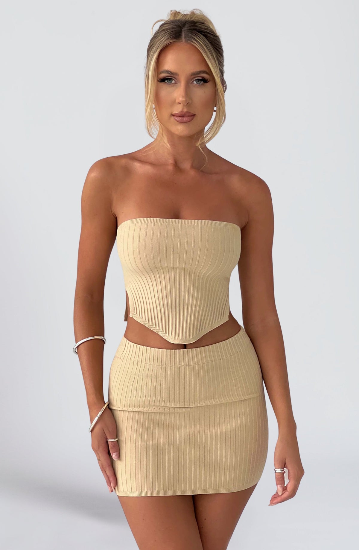 Beige Ribbed Mini Dress – Sleek Bodycon Everyday Dress | Meave & Ivy
