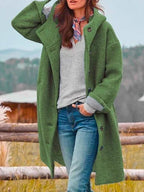 Fluffy Winter Coat with Hood and Button Front