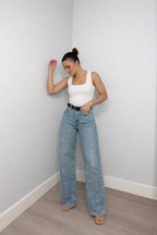 Straight Leg High Waist Jeans with Glitter Detail – Women's Sparkle Denim