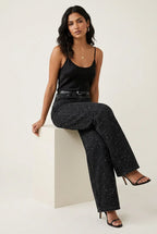 Straight Leg High Waist Jeans with Glitter Detail – Women's Sparkle Denim