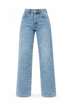 Straight Leg High Waist Jeans with Glitter Detail – Women's Sparkle Denim