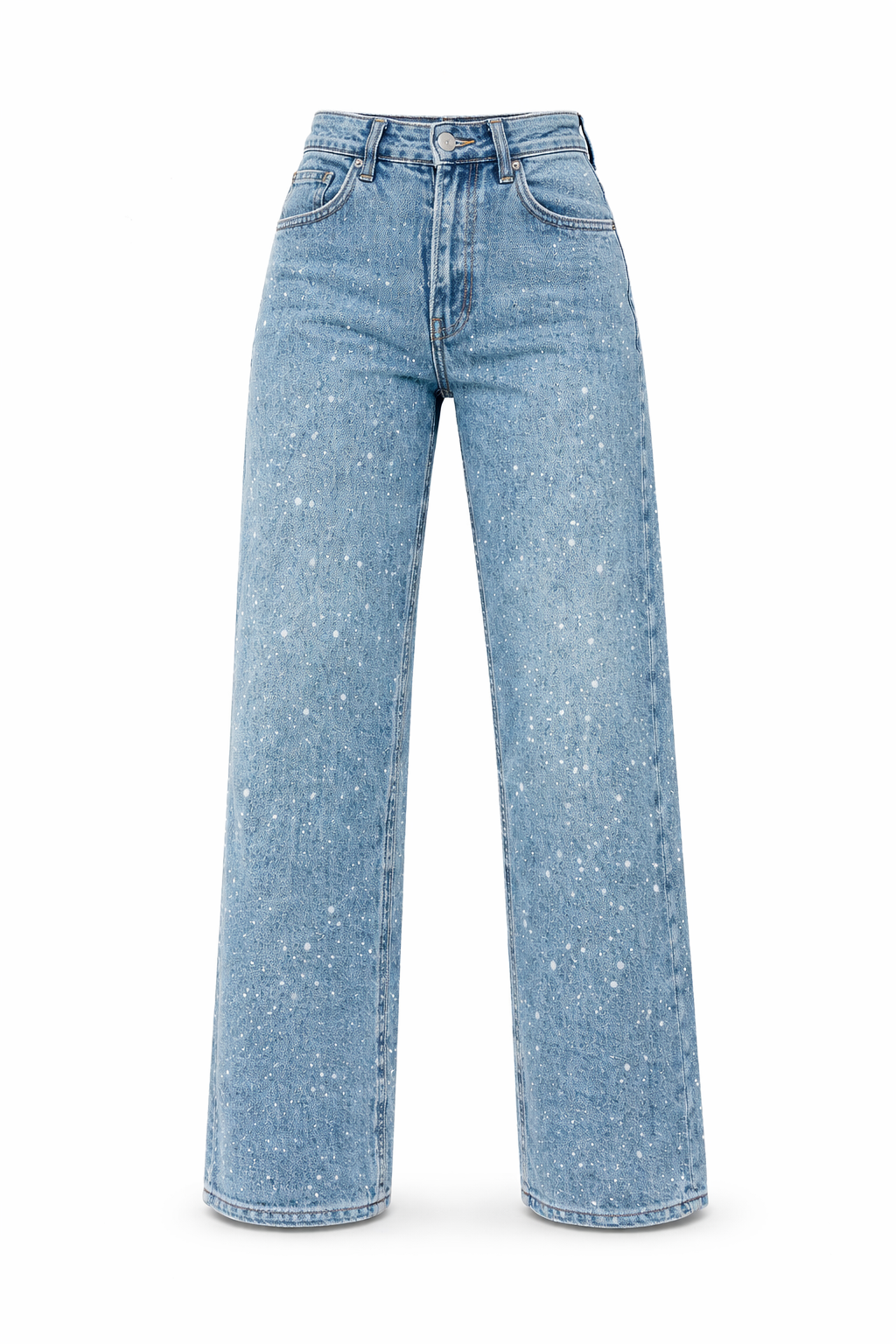 Straight Leg High Waist Jeans with Glitter Detail – Women's Sparkle Denim