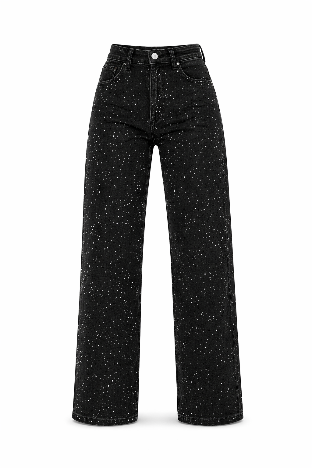 Straight Leg High Waist Jeans with Glitter Detail – Women's Sparkle Denim