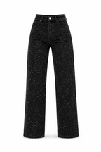Straight Leg High Waist Jeans with Glitter Detail – Women's Sparkle Denim