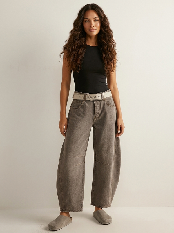 Barrel Leg Jeans – Women's High Waist Relaxed Tapered Denim