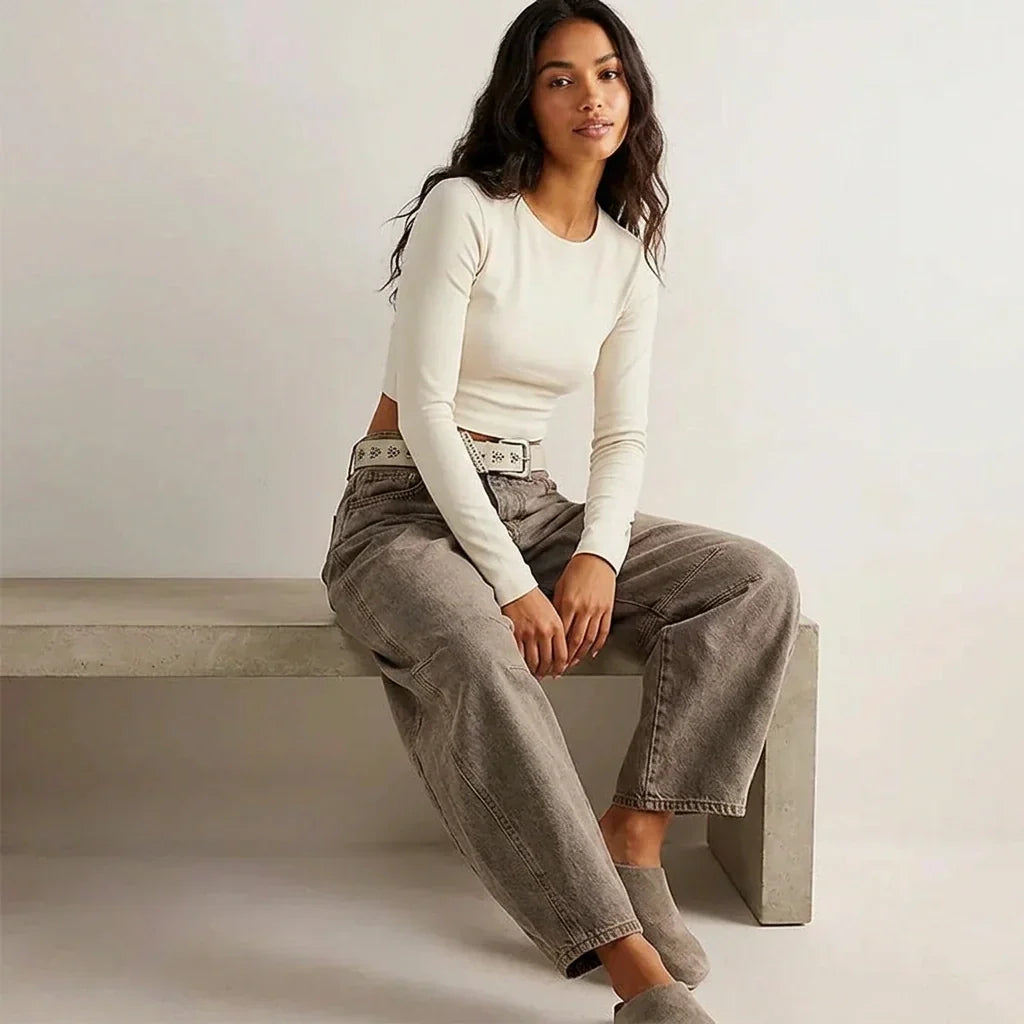 Barrel Leg Jeans – Women's High Waist Relaxed Tapered Denim