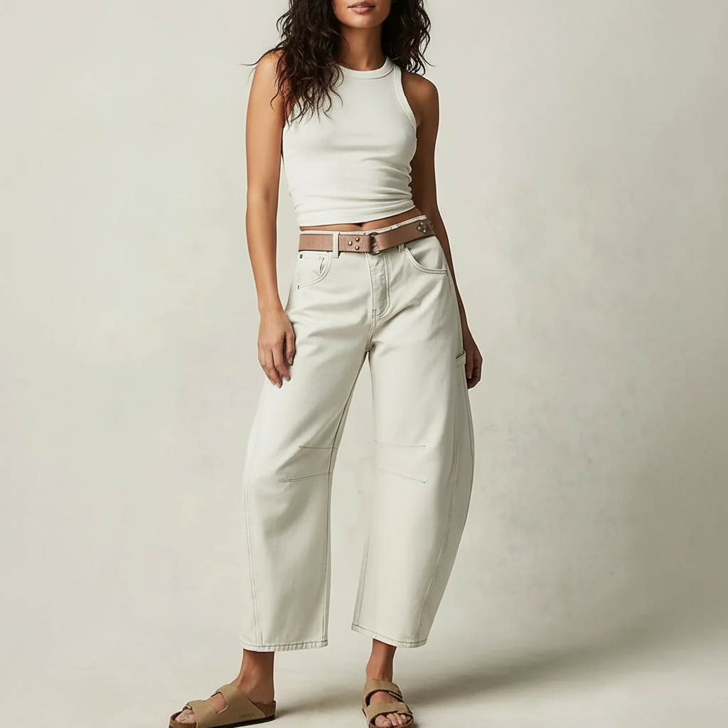 Barrel Leg Jeans – Women's High Waist Relaxed Tapered Denim