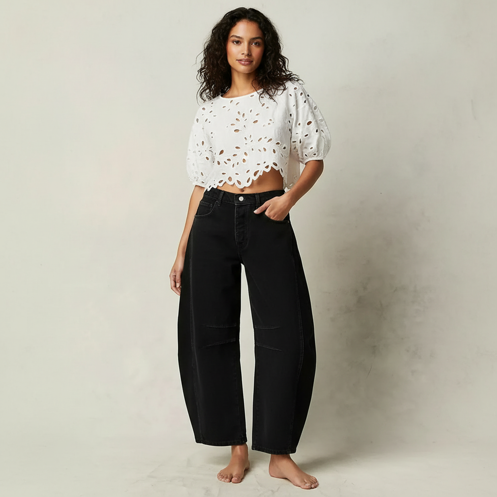Barrel Leg Jeans – Women's High Waist Relaxed Tapered Denim