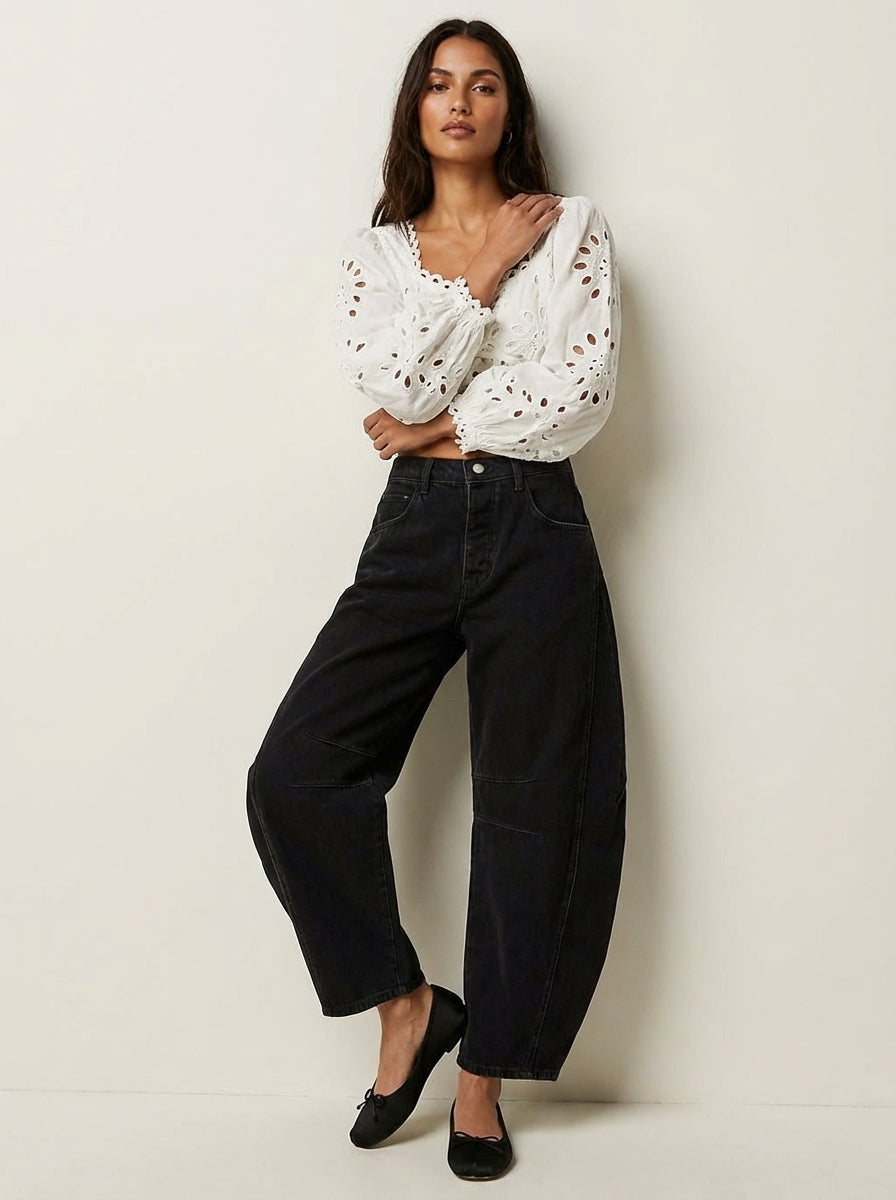 Barrel Leg Jeans – Women's High Waist Relaxed Tapered Denim