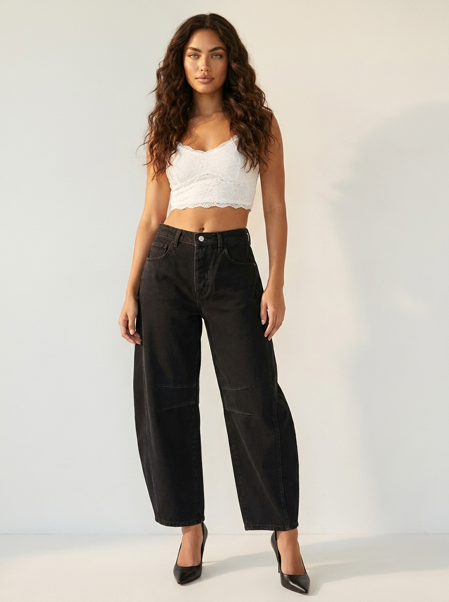 Barrel Leg Jeans – Women's High Waist Relaxed Tapered Denim